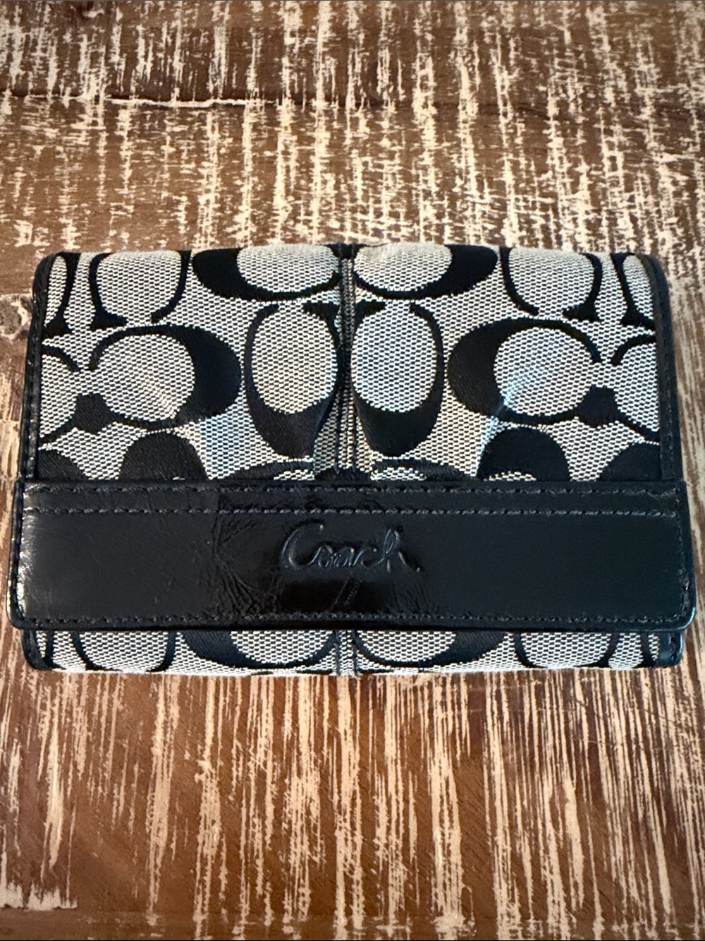 Coach Black and Ivory Signature Canvas Card Holder